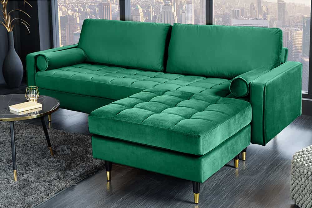 Design Hocker COZY VELVET 80cm smaragdgrün Samt goldene Füße