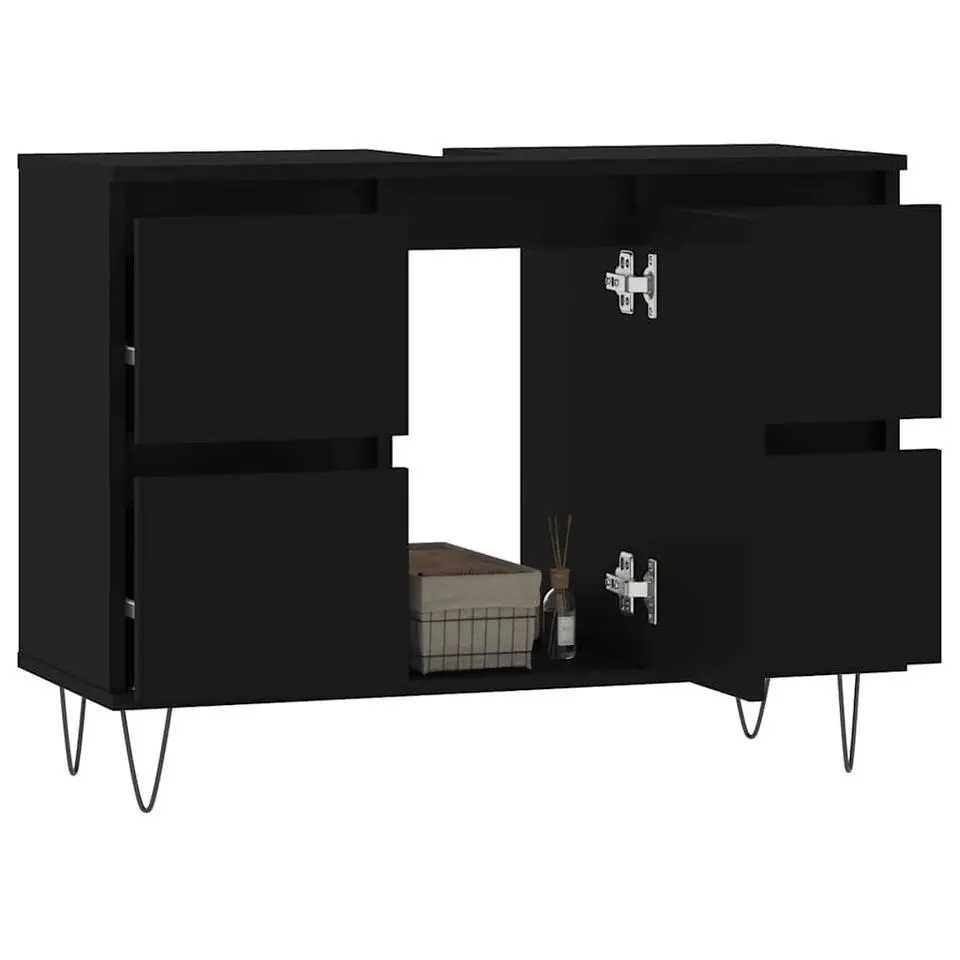 vidaXL - Zwart Wastafelonderkast - 1 deur 4 lades - Bewerkt hout - 80x33x60 cm