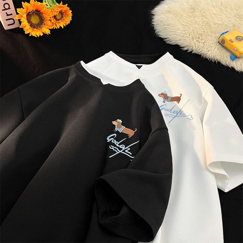 Priam - T-shirt met korte mouwen, ronde hals en geborduurde hond