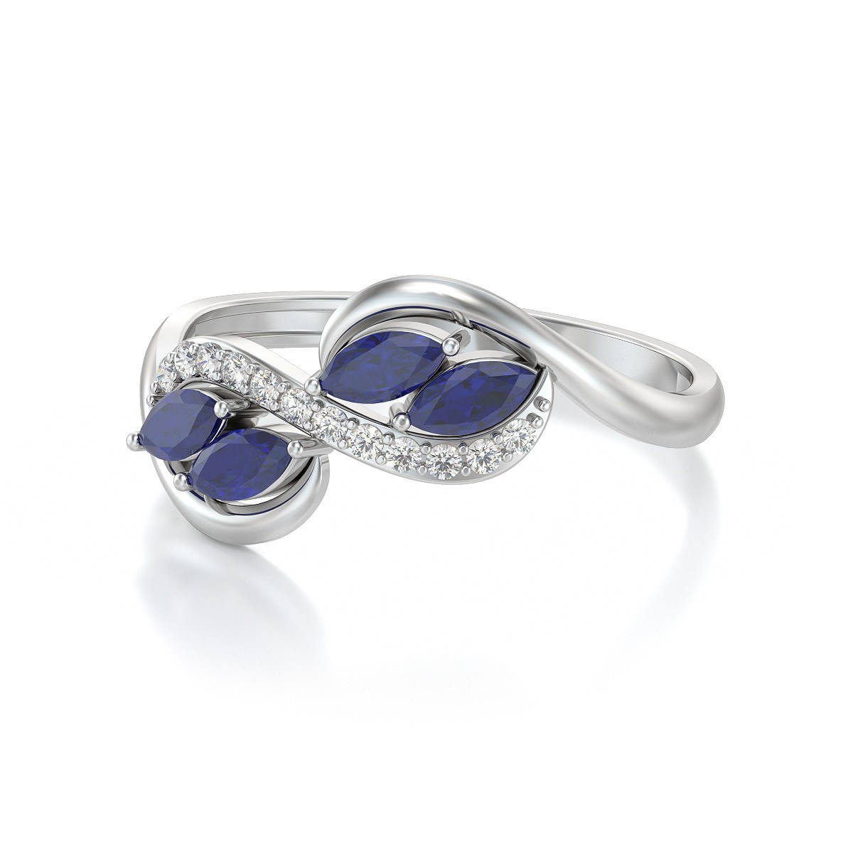 Bague ADEN Or 585 Blanc Saphir et diamants 1.546grs