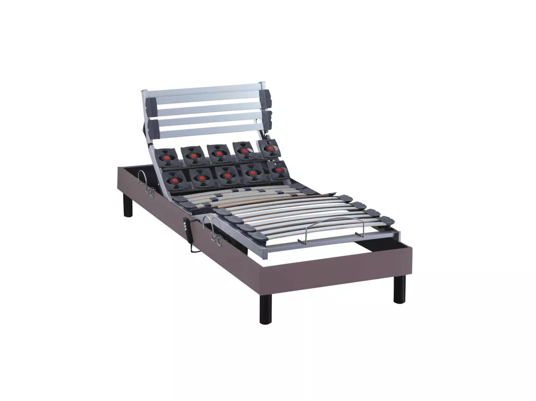 Sommier électrique de relaxation lattes + plots tissu taupe 90x200