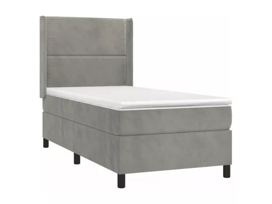 Sommier tapissier et matelas et LED Gris clair 90x190cm Velours