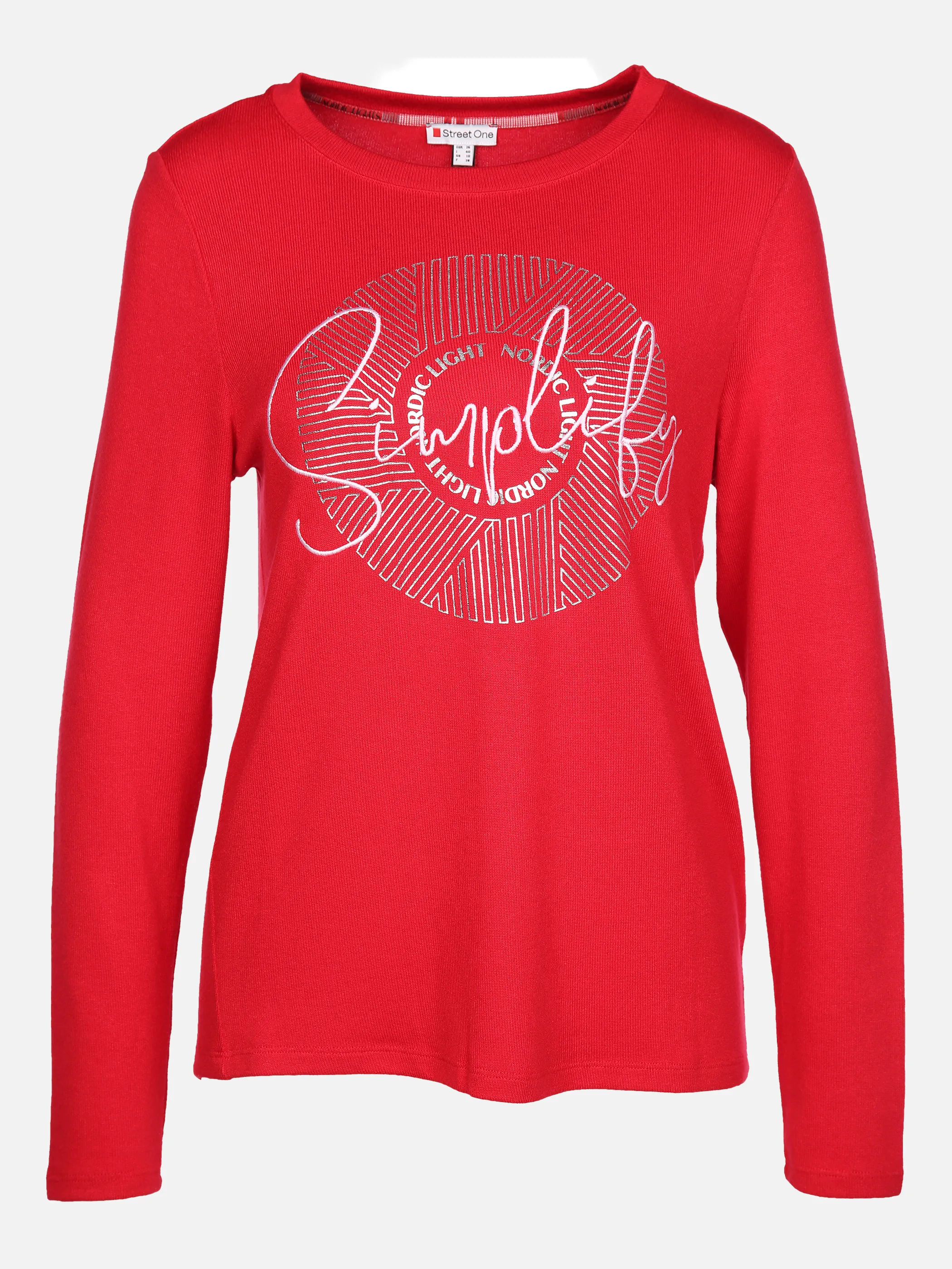 Damen Shirt mit Stickerei-Applikation und Glitzerprint