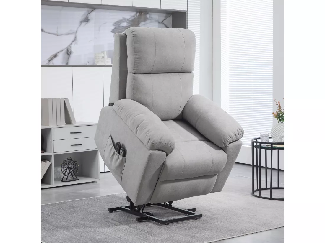 Fauteuil de massage fauteuil releveur électrique inclinaison réglable repose-pied ajustable tissu gris clair