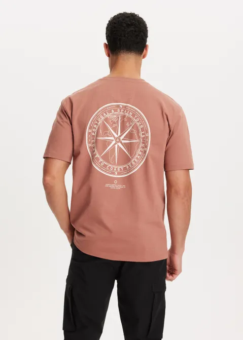 T-shirt met print kompas rood (ROO.TE)