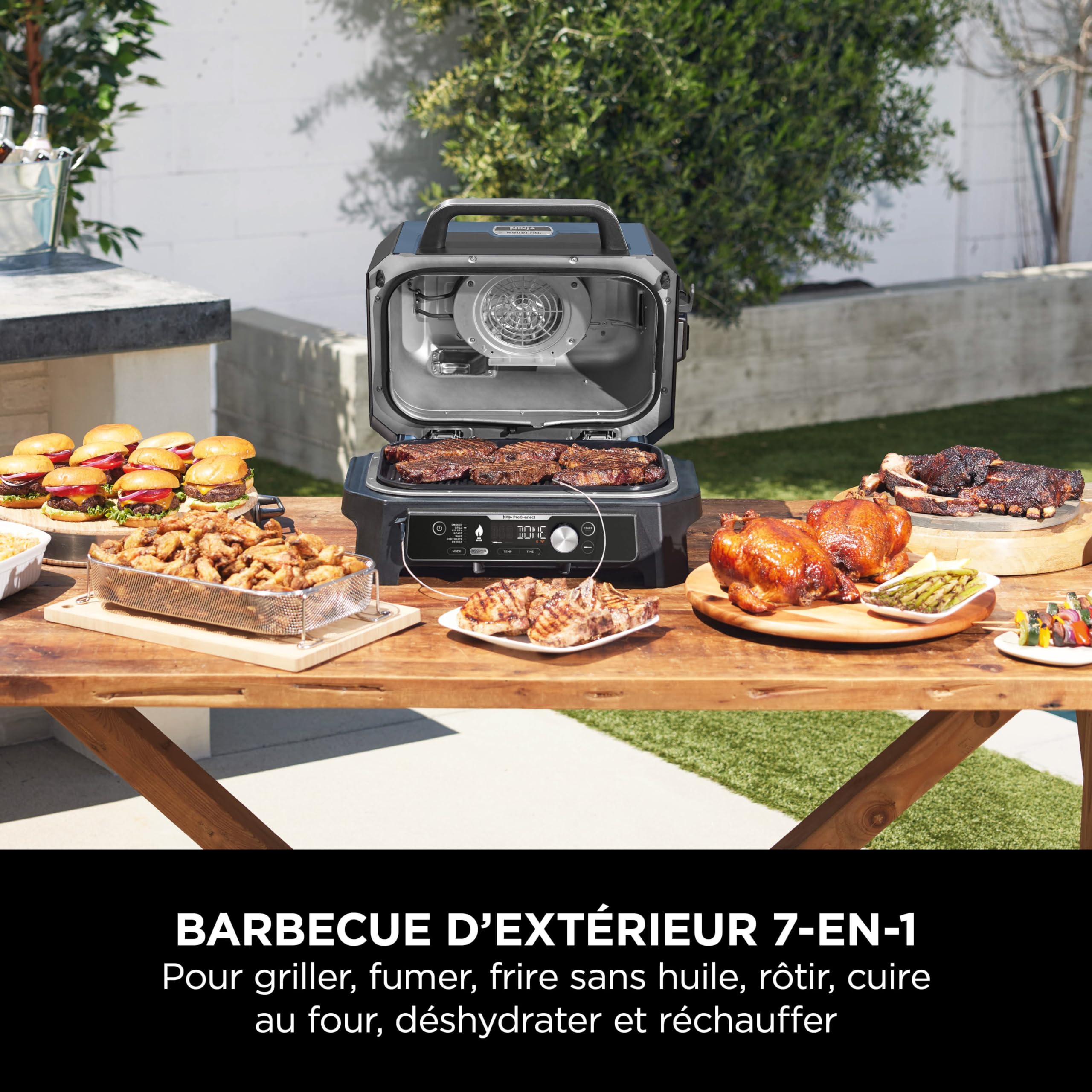 Ninja Woodfire Pro Connect XL Barbecue Électrique & Fumoir avec Contrôle d'Application, 2 Sondes, Grille, Housse, Revêtements & Brosse, Grill & Friteu