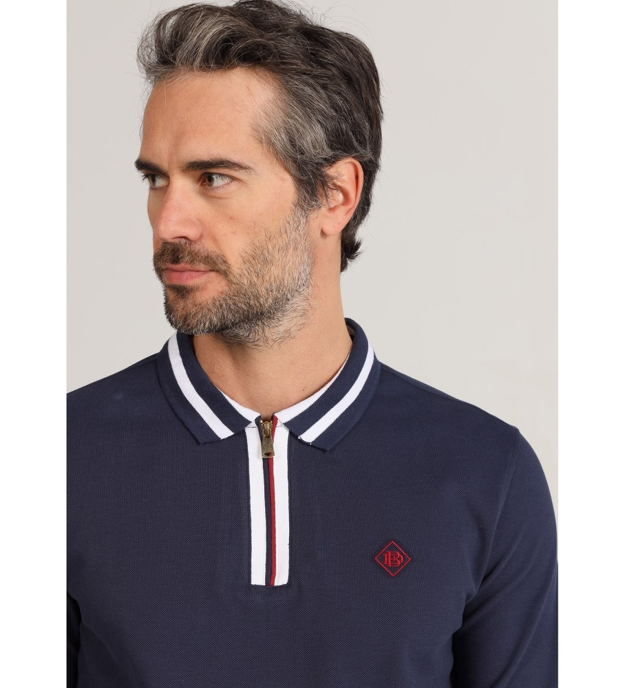 Camisa polo Bendorff azul marinho de manga comprida com zíper