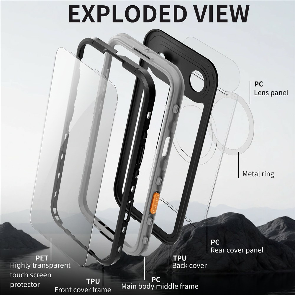 iPhone Air Wasserfeste MagSafe Outdoor Schutz Hülle (IP68) - Schwarz / Transparent