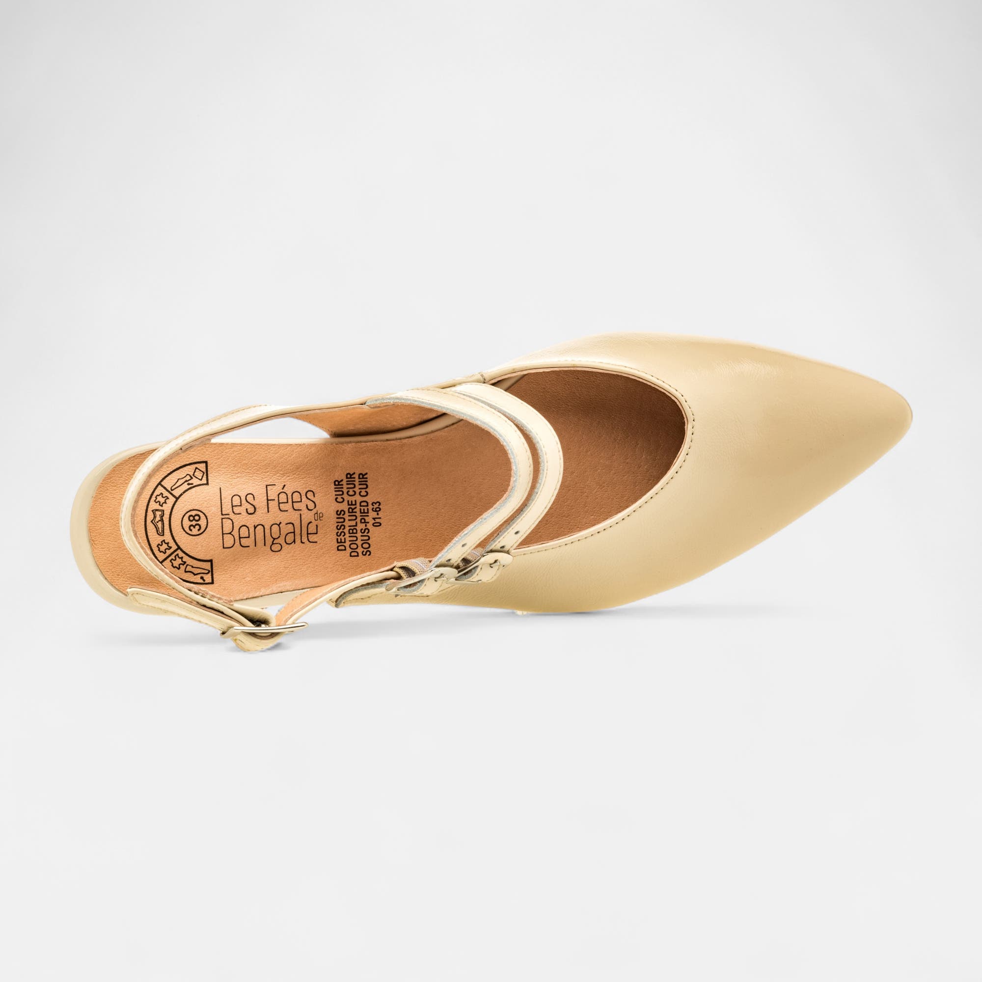 Escarpins avec bride arrière Femme en cuir beige