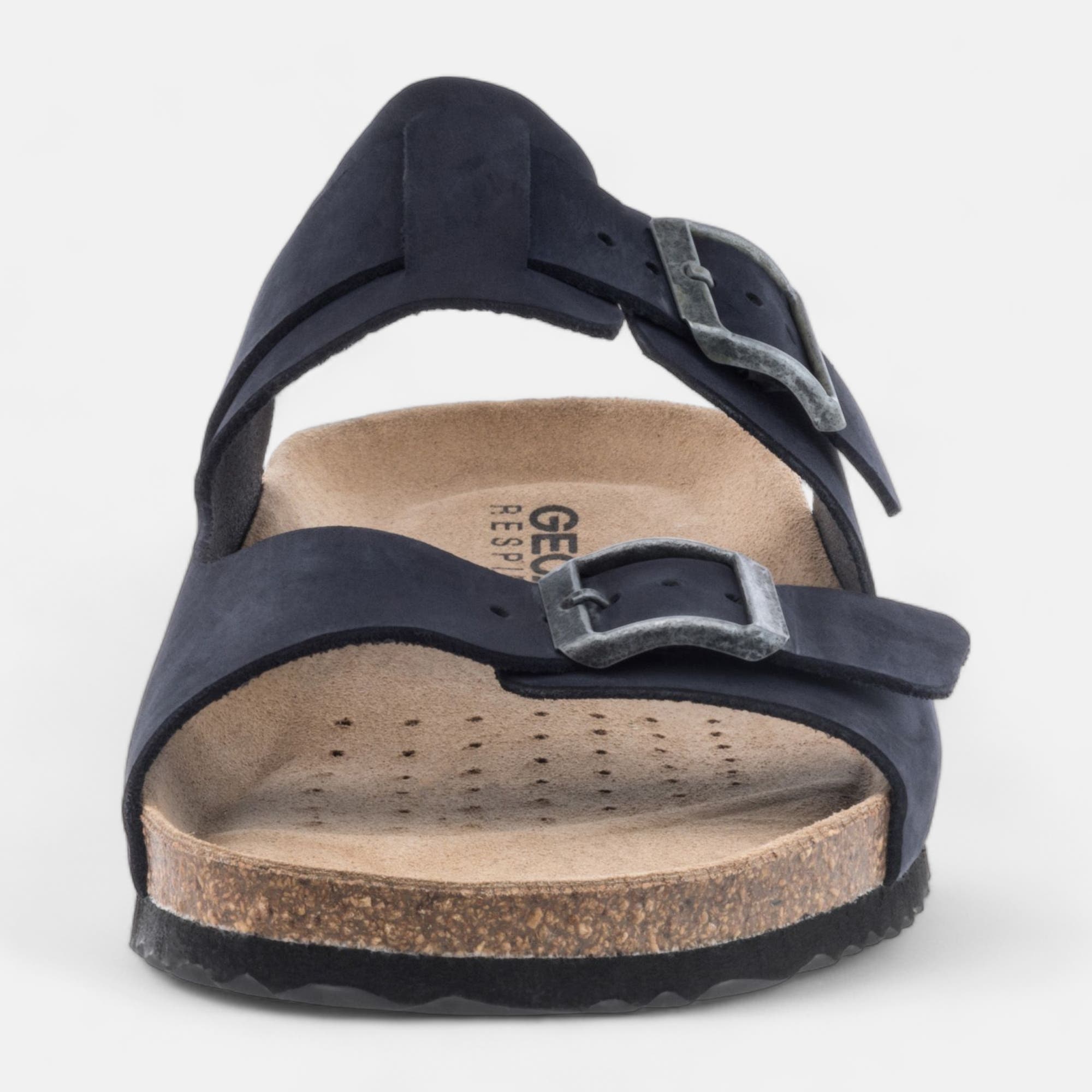 Mules semelle liège Homme en cuir bleu marine
