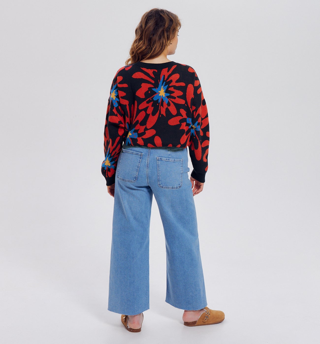 Pull motif fleuri Femme - Imprimé marine