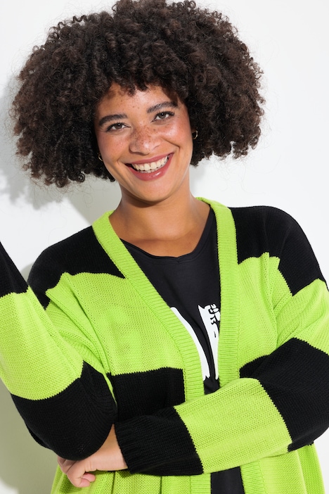 Long-Strickjacke, Straight Fit, Blockstreifen