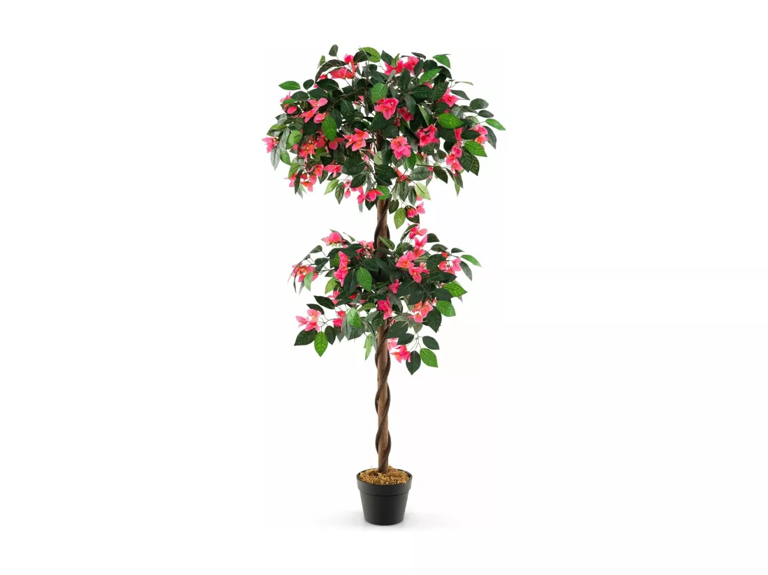 Plante Artificielle en Pot Remplies de Ciment 140CM avec 252 Fleurs, Fausse Bougainvillier avec Tronc en Bois Véritable, Décoration Moderne pour Salon Balcon Porche Bureau