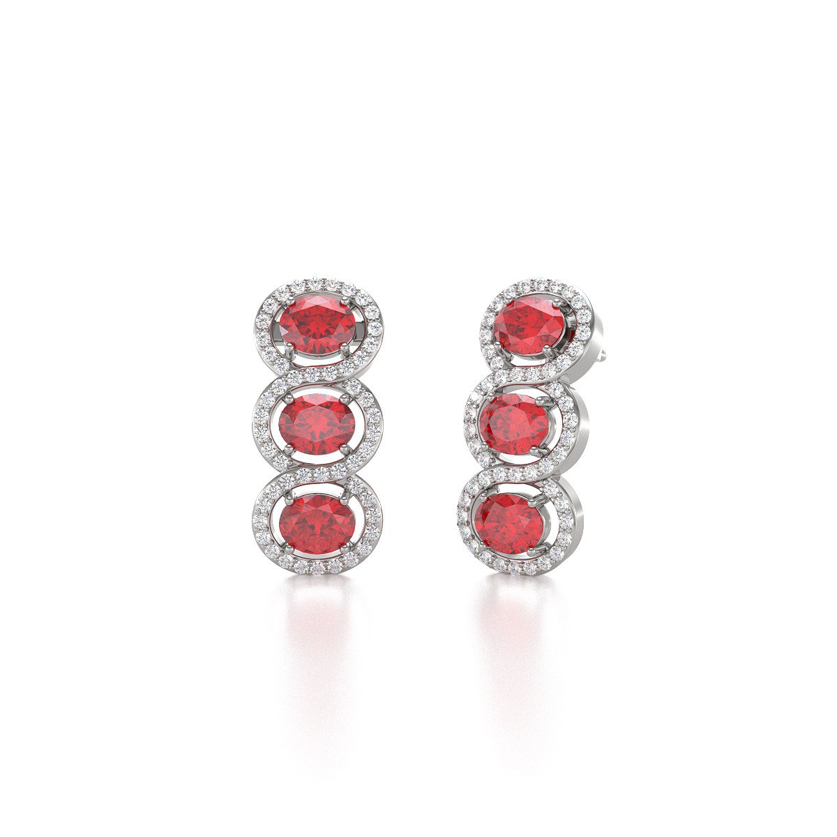 Boucles d'oreilles ADEN Rubis et Diamants sur Argent 925 4.55grs