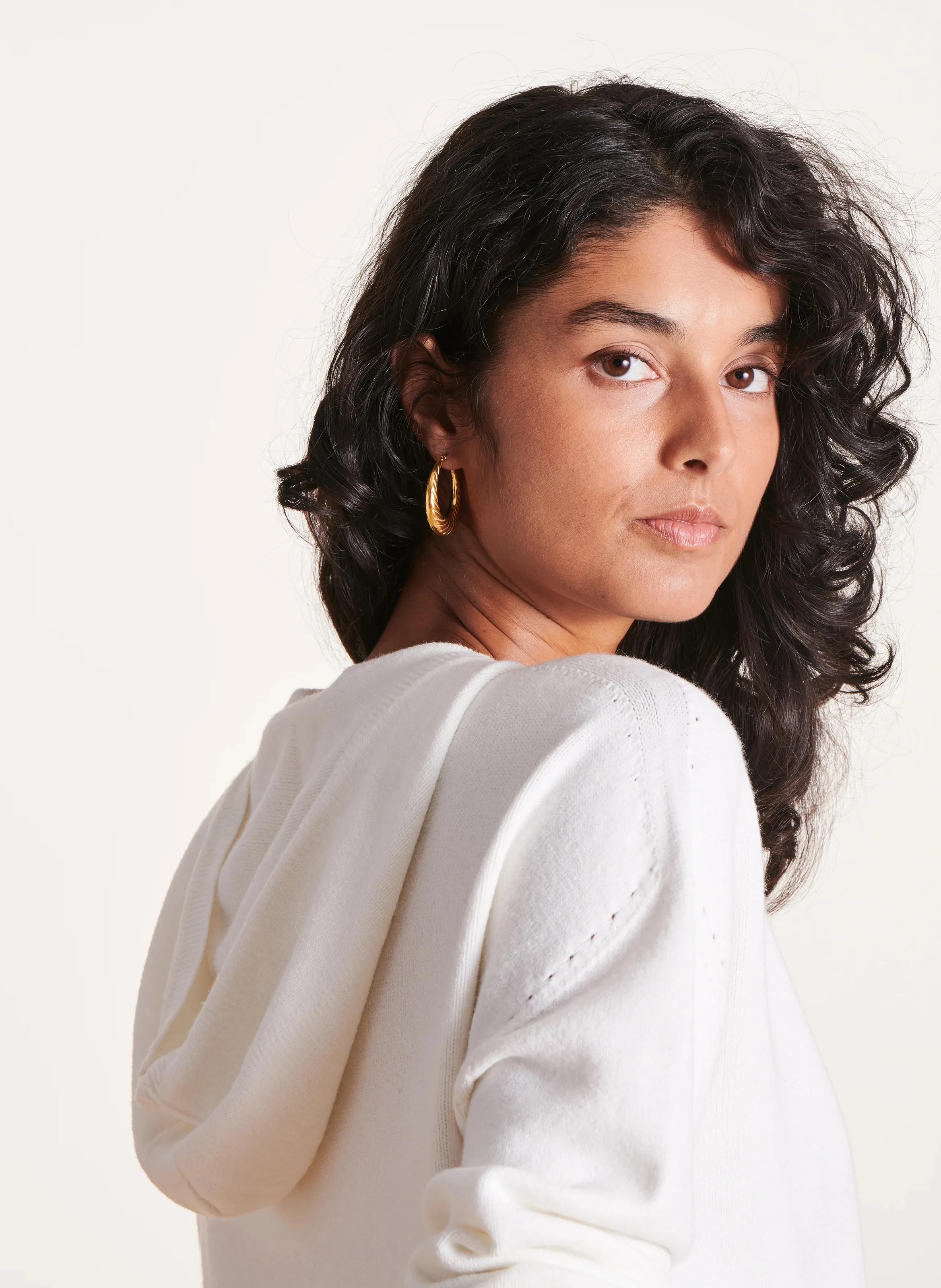 Pull col rond à capuche | Blanc