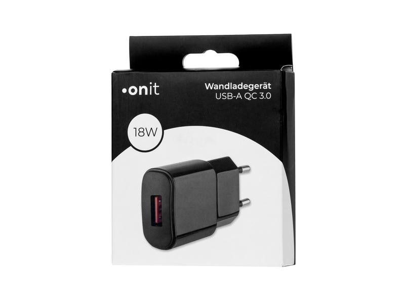 onit USB-A-Wandladegerät QC3.0 18 W Schwarz Kompakter USB-A-Ladeadapter für mobile Geräte