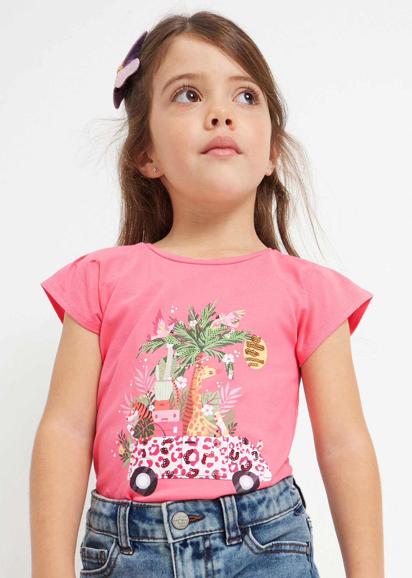 Camiseta de algodão de manga curta com estampa para meninas