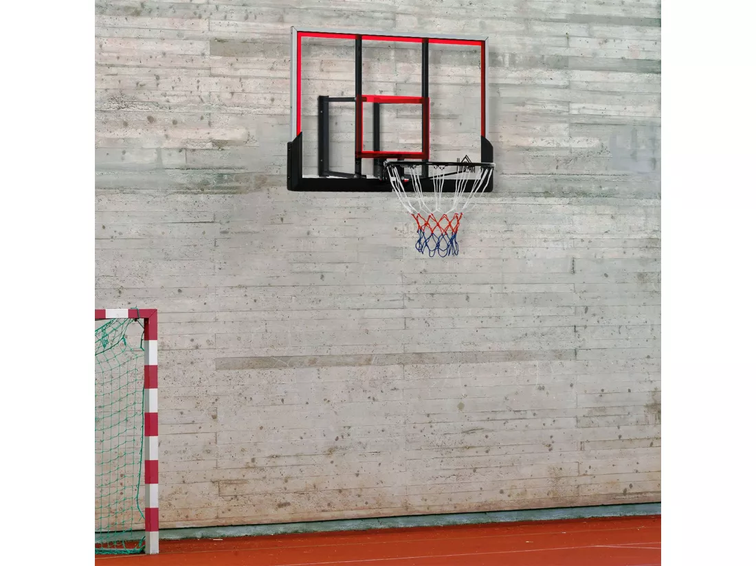 Panier de basket-ball mural avec ressort - panneau de basket à accrocher - visserie incluse - acier PC rouge noir