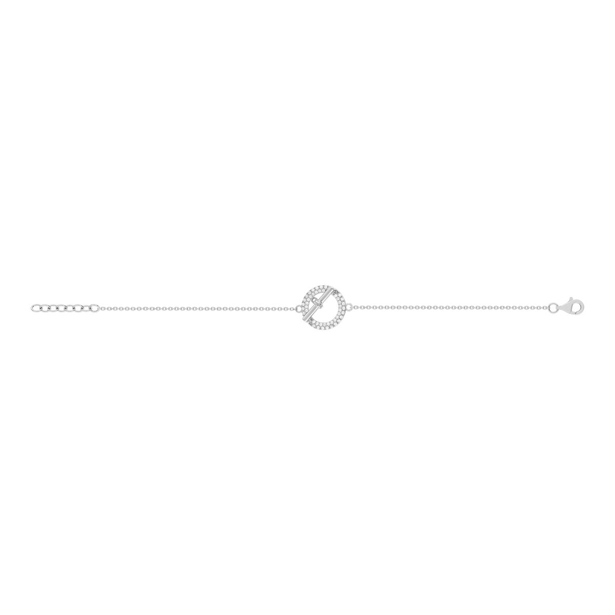 Bracelet argent 925 motif fermoir T/bar serti de zirconias 16 à 18 cm
