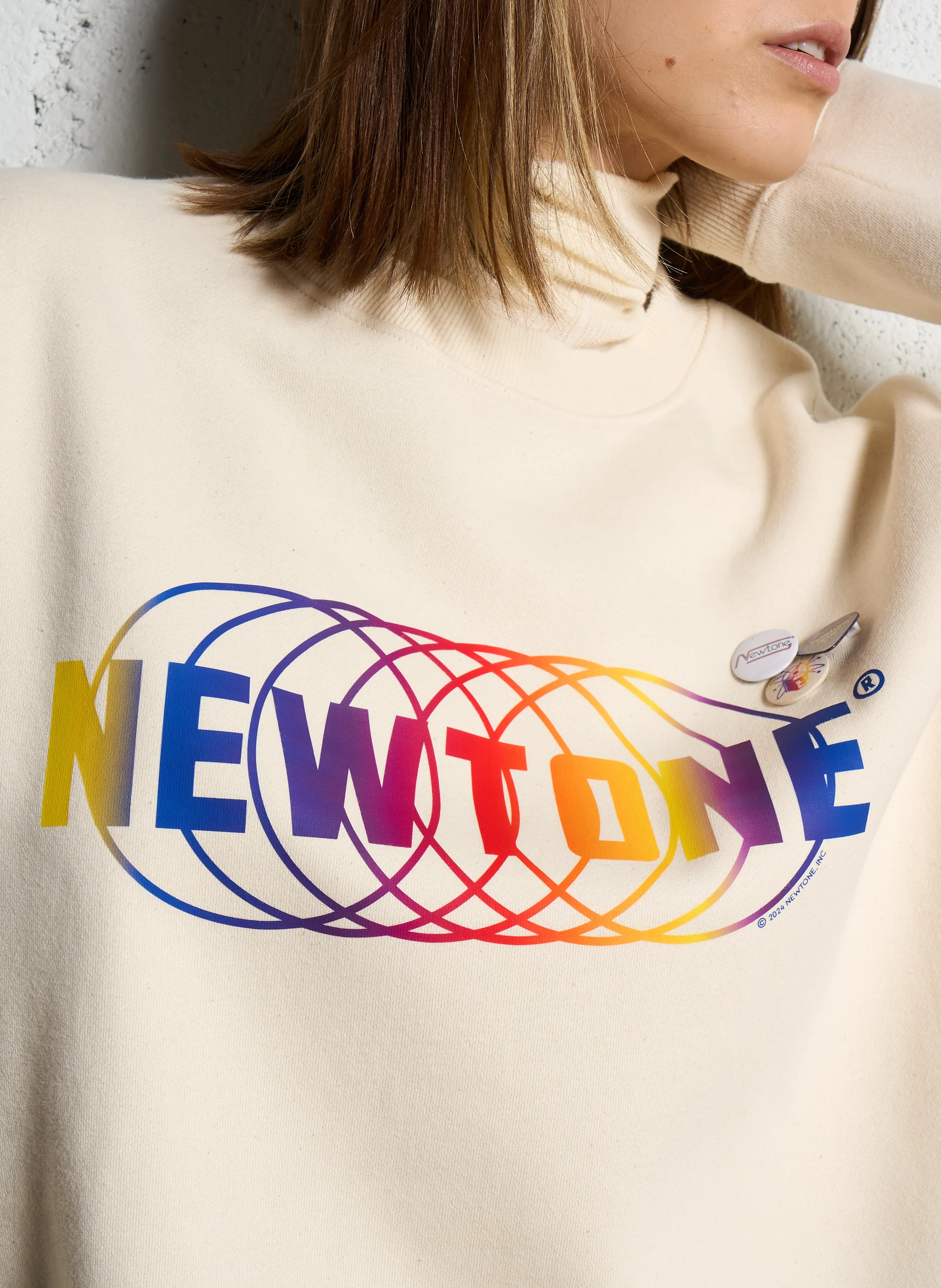 ROLLER CIRCLE - Sweat ample col rond sérigraphié en coton mélangé | Beige