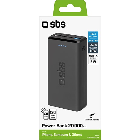 SBS powerbank 20.000 mAh - sort
