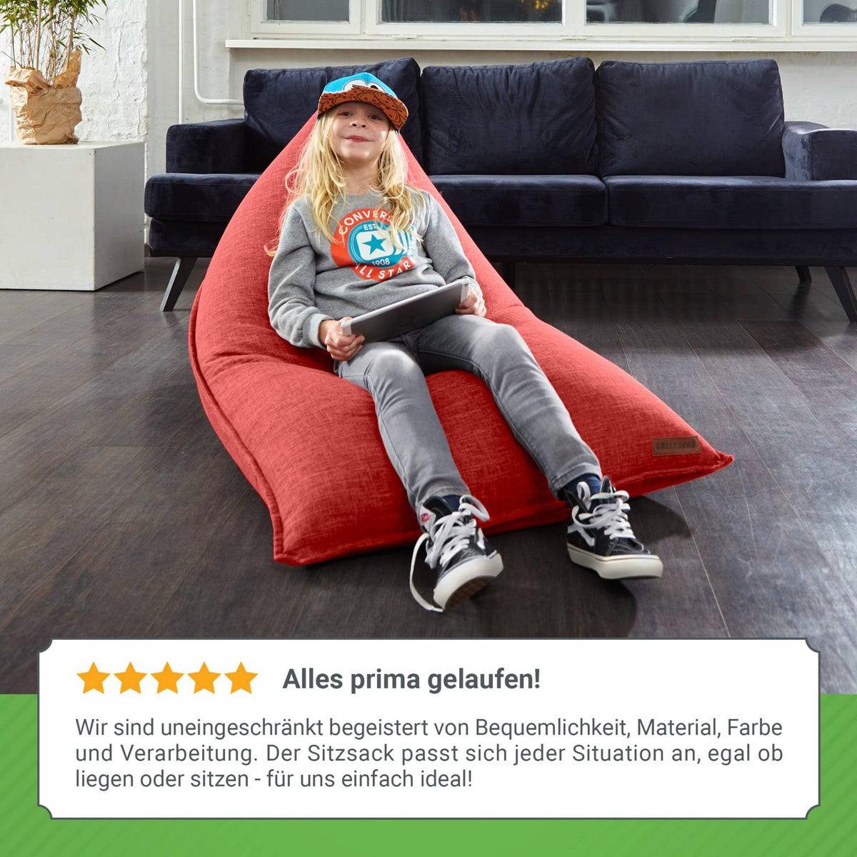 Green Bean Triangle Zitzak 150x100x100cm met 220 liter EPS-korrelvulling - Knuffelzacht en wasbaar - Binnenkussen van stof voor op de vloer, ligstoel, zitkussen - Rood