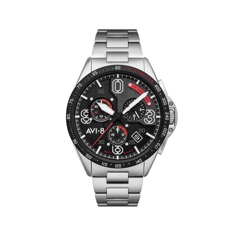 Montre homme meca-quartz chronographe japonais AVI-8 - Bracelet acier inoxydable - Date