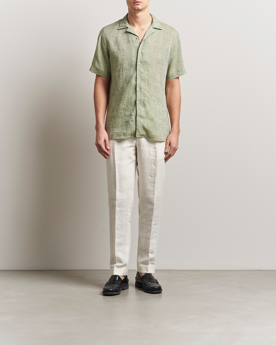 Stenströms Short Sleeve Linen Shirt Green
