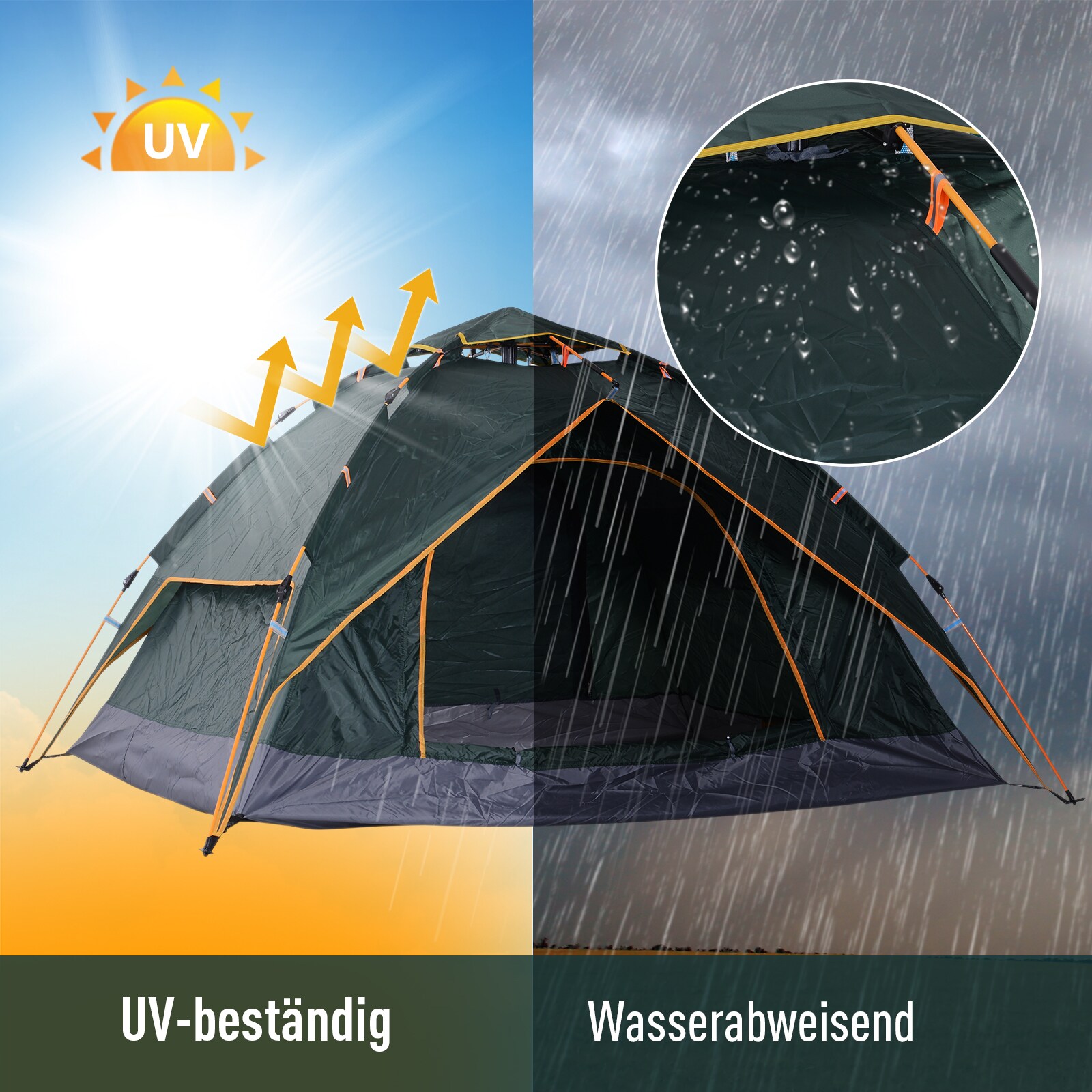 Outsunny Quick-Up-Zelt für 2 Personen + 1 Kind dunkelgrün 210 x 210 x 140 cm (LxBxH)