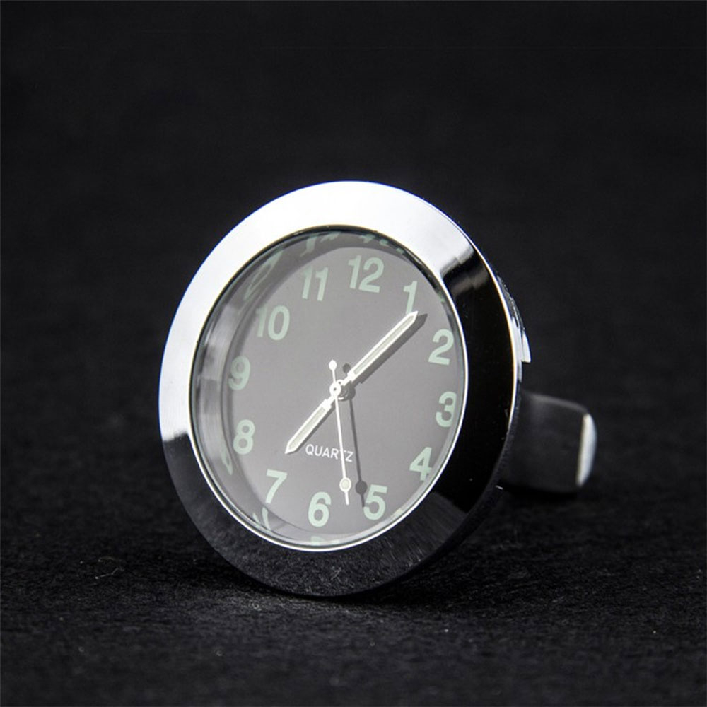 Leuchtende Auto KFZ Quartz Uhr Innenraum Deko mit Halterung für Lüftungsgitter - Silber