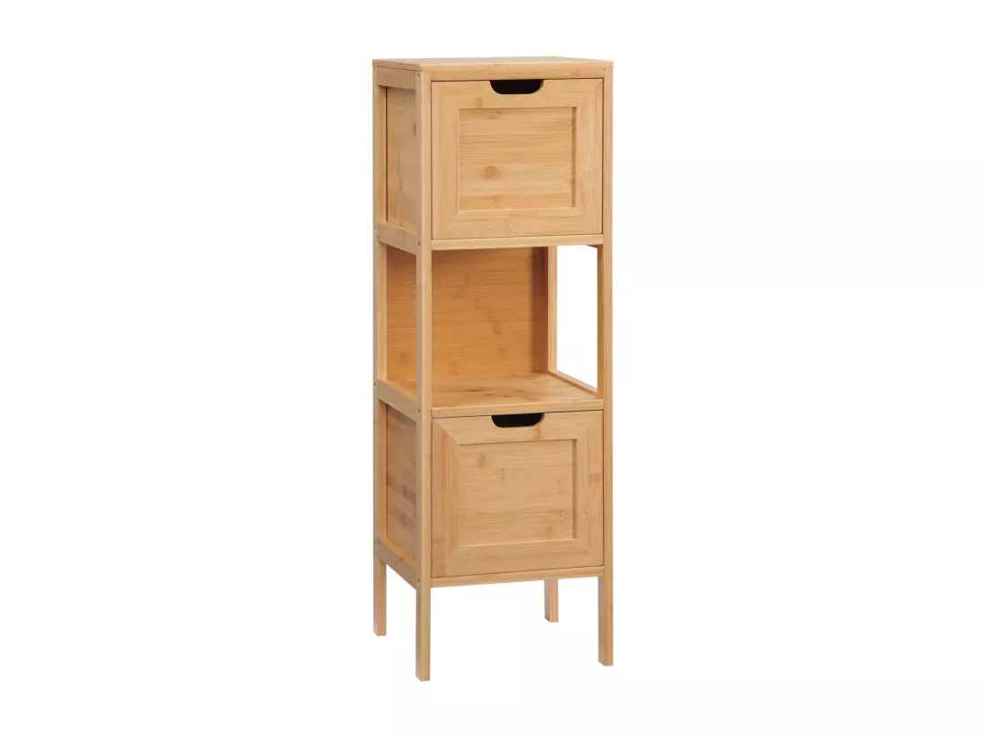 Meuble colonne rangement salle de bain bambou design cosy naturel 2 tiroirs niche H. 90 cm