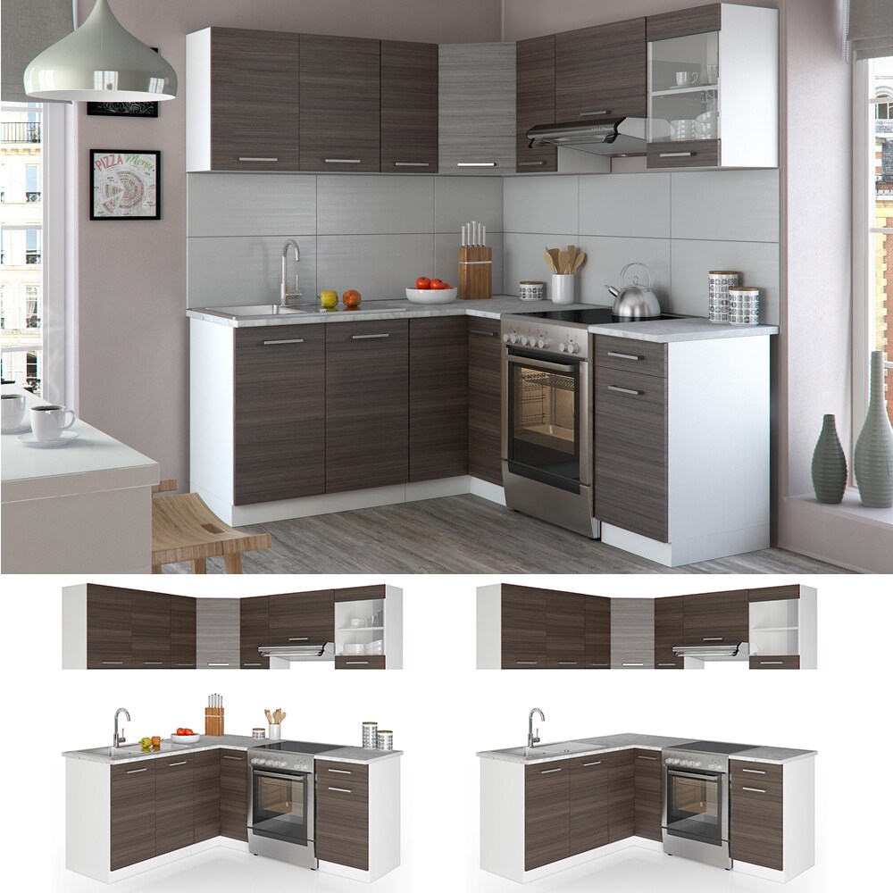 Vicco Küche Küchenzeile L-Form Küchenblock Einbauküche Komplettküche 167x187cm Anthrazit