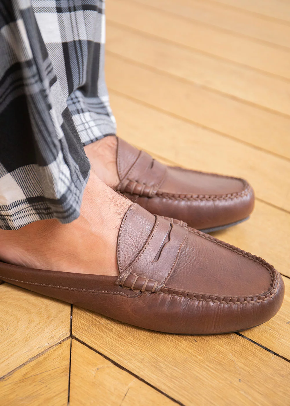 MULE SLIPPERS CUIR MARRON