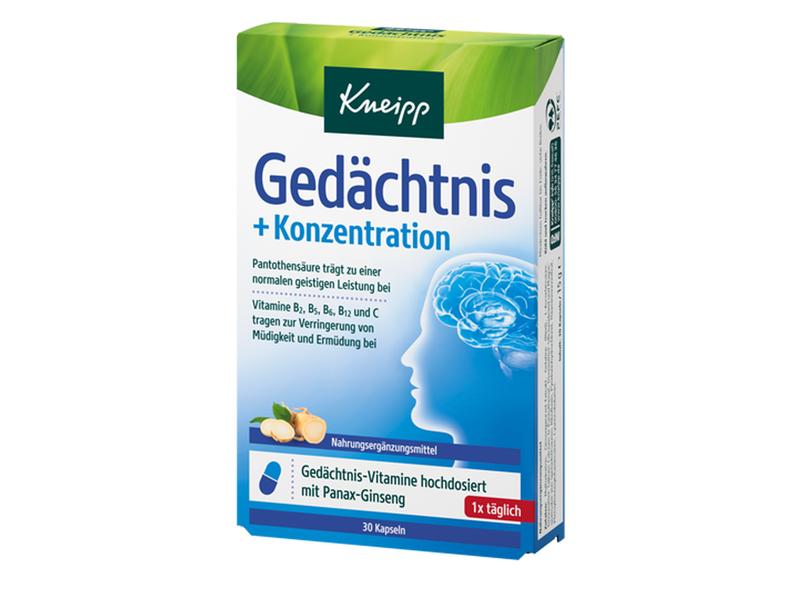 Kneipp Gedächtnis & Konzentration 30 Kapseln Nährstoffe für Stresssituationen im Berufs- und Privatleben