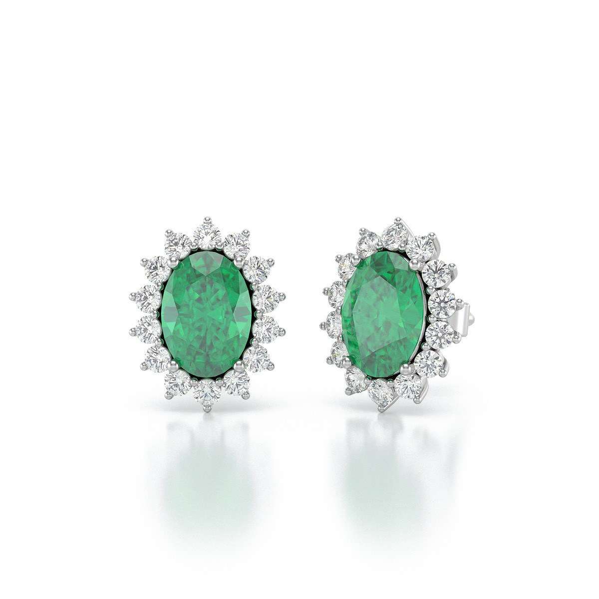 Boucles d'oreilles ADEN Emeraude et Diamants sur Argent 925 2.25grs