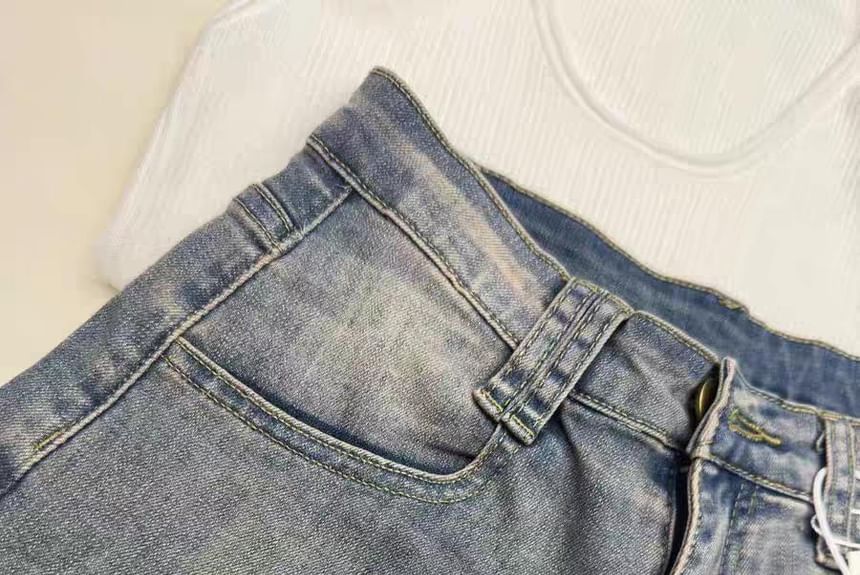 Eiffekee - Hoge taille gewassen denim hotpants