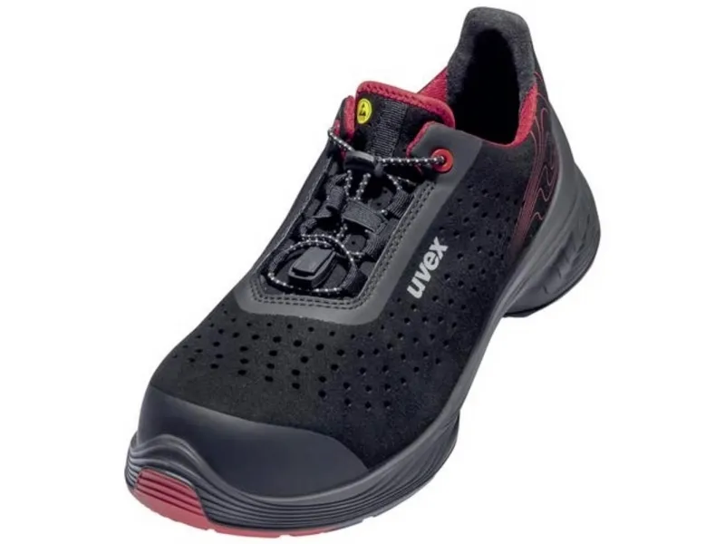 Uvex 68372, Unisex, Voksen, Sikkerhedssko, Sort, Rød, SRC, P, ESD, S1, Hurtig luk snørebånd