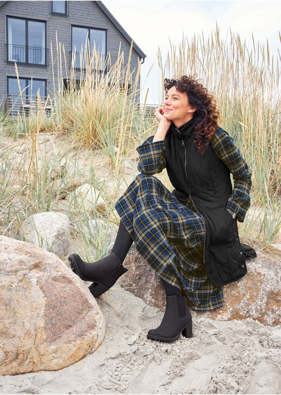 Robe midi évasée en flanelle avec volants