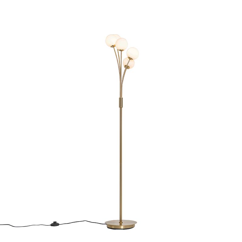 Moderne vloerlamp goud met opaal glas 5-lichts  - Athens