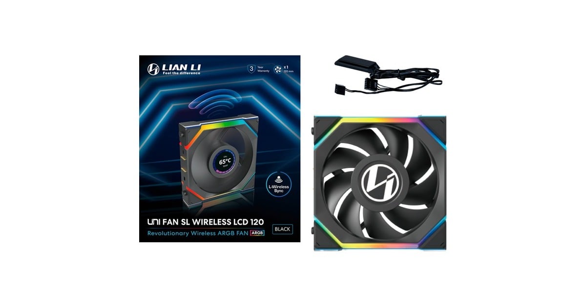 Lian LiUNI FAN SL120 LCD Wireless RGB case fan  (Zwart, 120 x 124.5 x 28 mm, PWM)