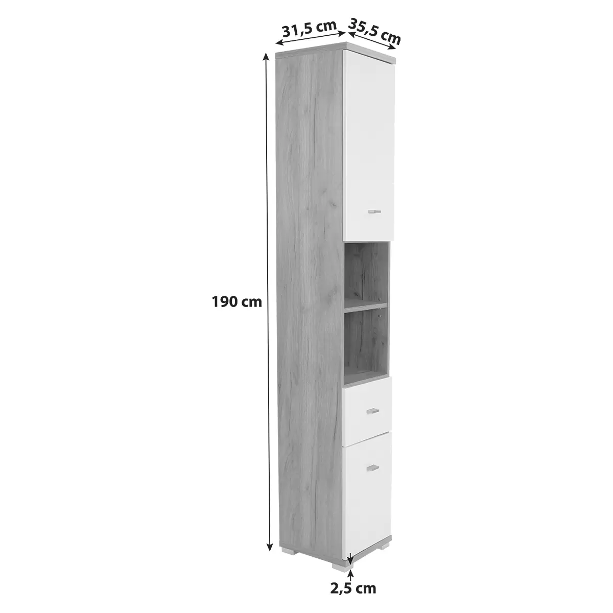 Hochschrank Bari dunkelbraun,weiss,Chrom,Eiche