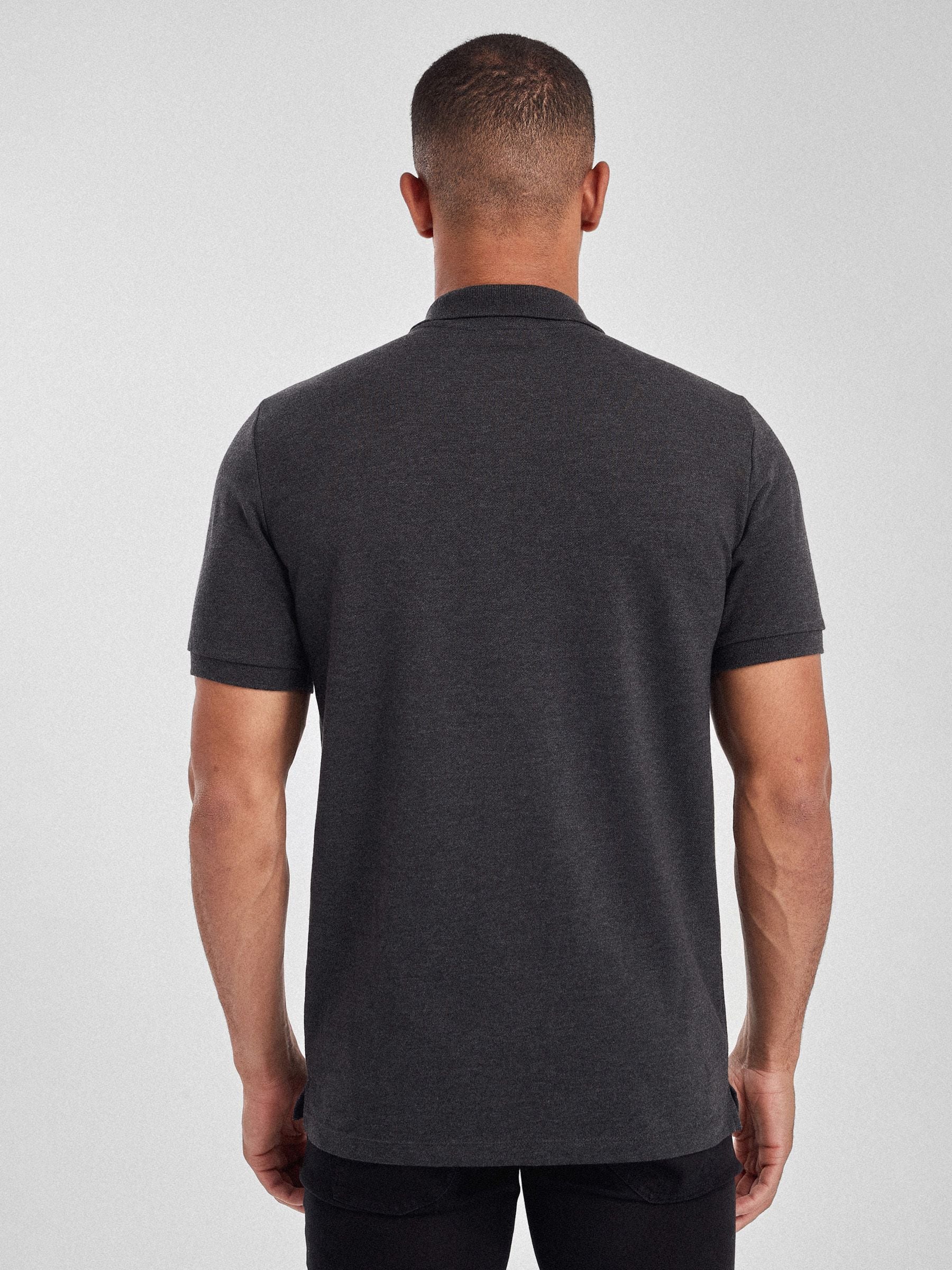 Antracietgrijs - Slim Fit - Long-Sleeve Pique Polo Shirt