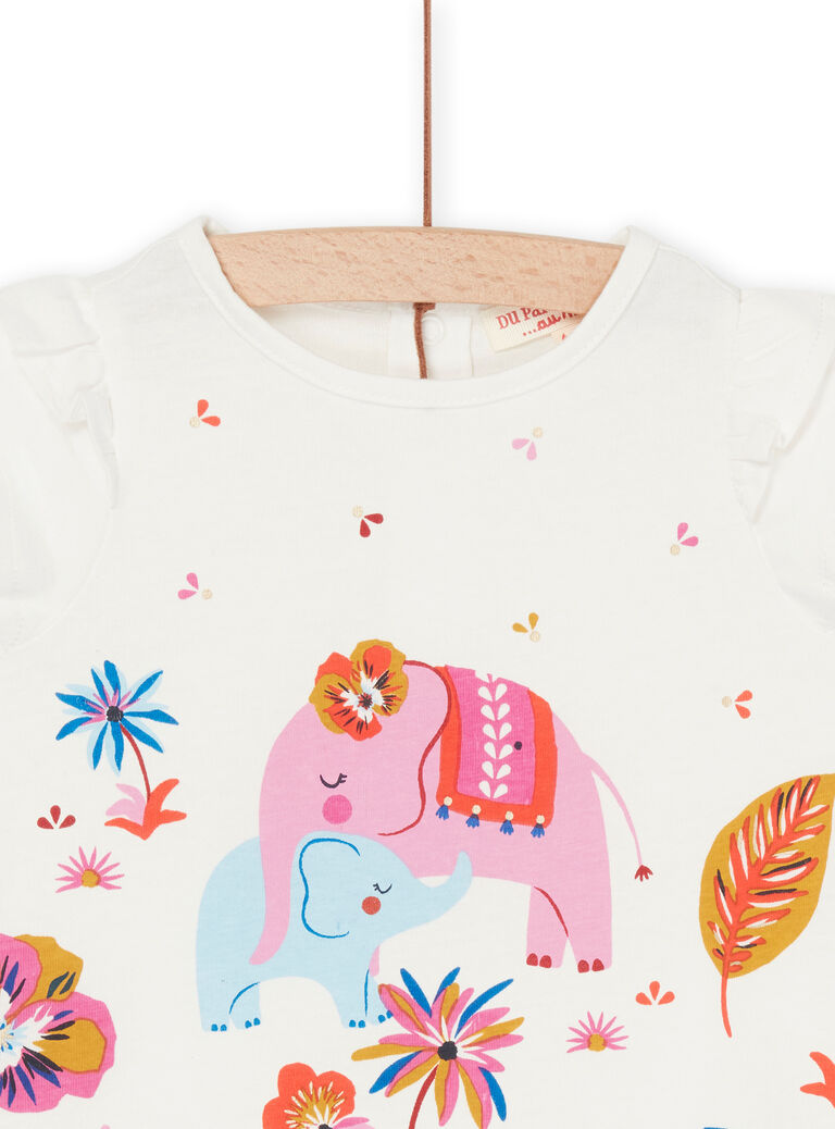 T-shirt écru à motifs éléphants et fleurs