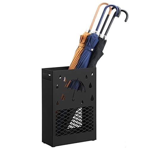 Paraplystativ i stål med dryppbrett og kroker, 41 cm, svart