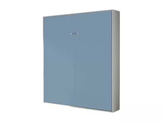 Lit escamotable vertical frêne blanc et porte bleu clair kanto 160x190