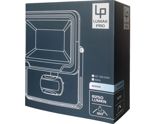 LUMAK PRO Sensor Wandspot IP44 50W 8250 lm 4000K Kabel H05RN-F 0,5 m + Snelkoppeling