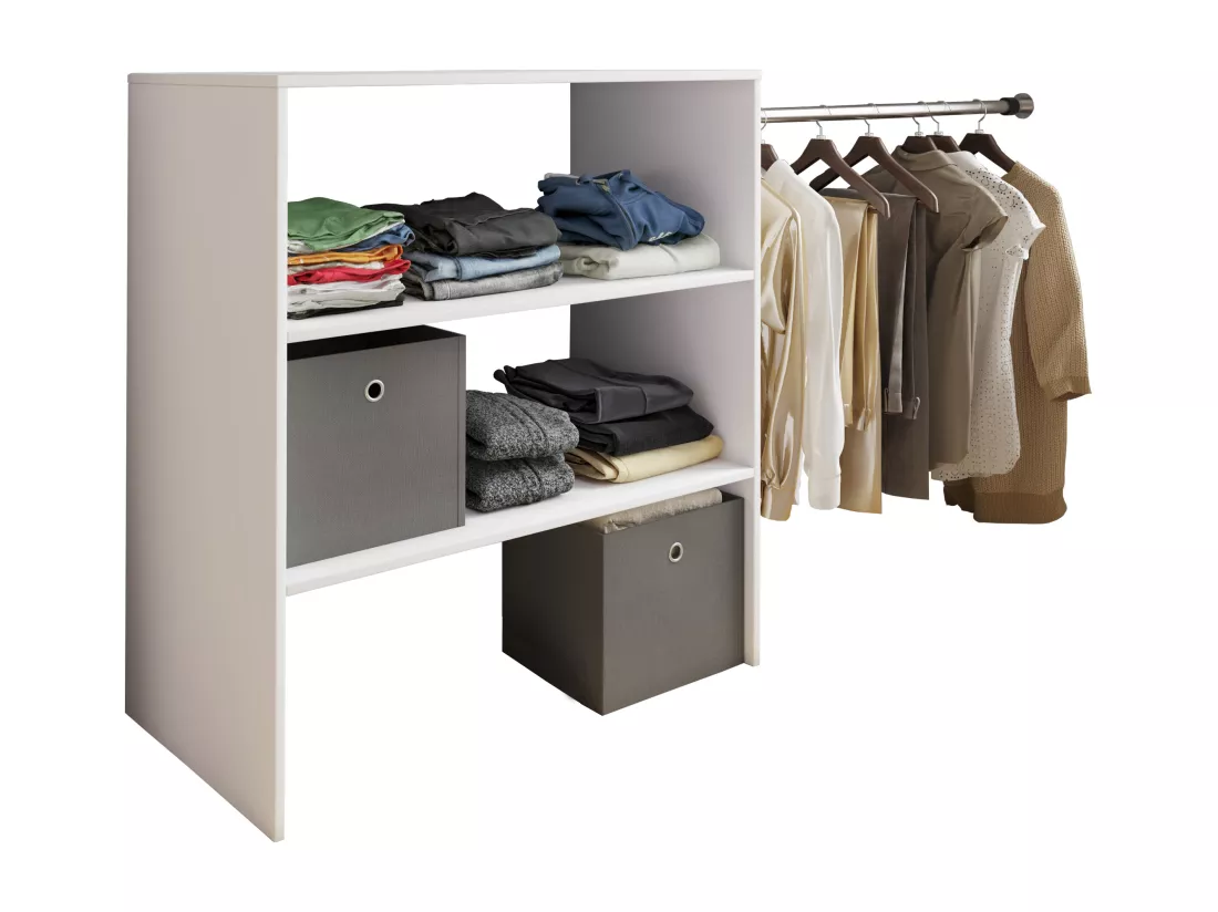 VCM bois Armoire ouverte dressing penderie penthouse étagère Dacho ll (blanc)