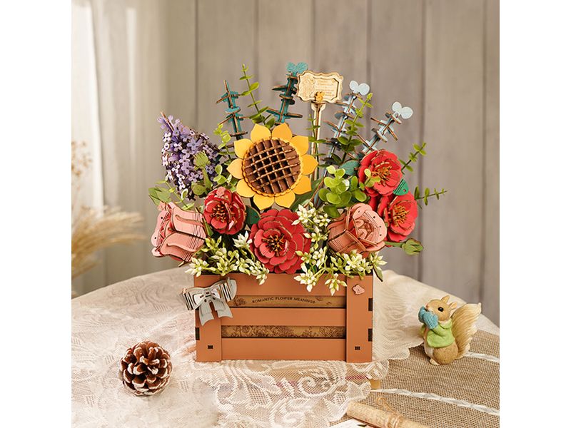 RoboTime Bausatz Blumenkiste Holz 3D-Puzzle aus lasergeschnittenen Holzteilen