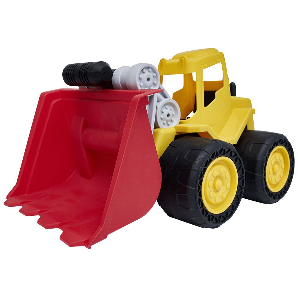 Engin de chantier jaune et rouge