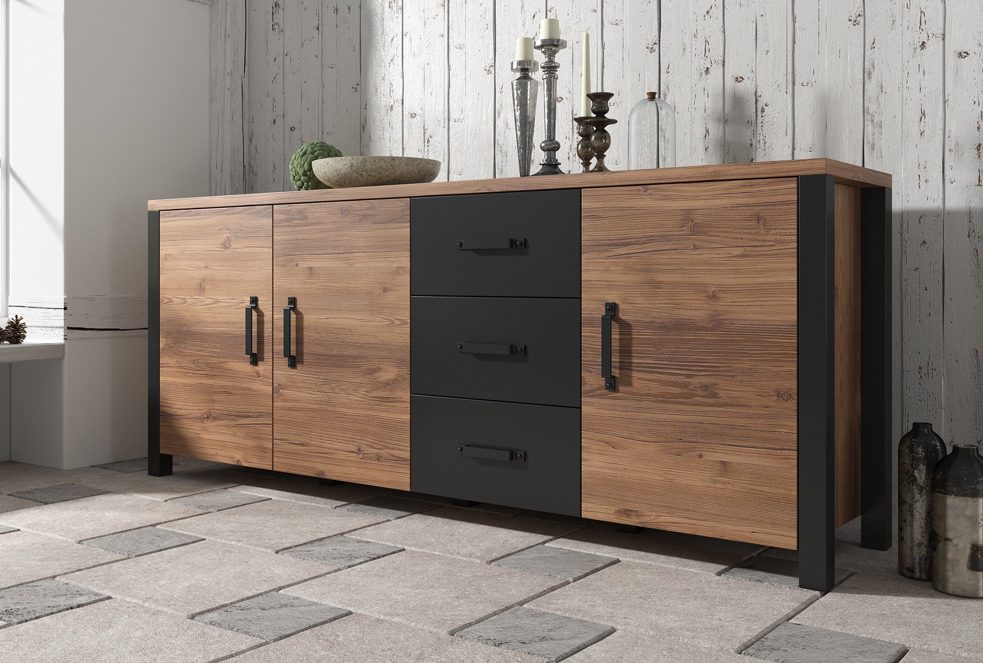 Meubella - Dressoir Olivia - Zwart - Eiken - 192 cm
